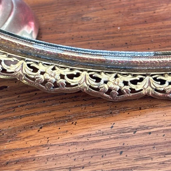 Vintage 1950s Gold Filigree Vanity Tray Wall Mirror Hollywood Regency